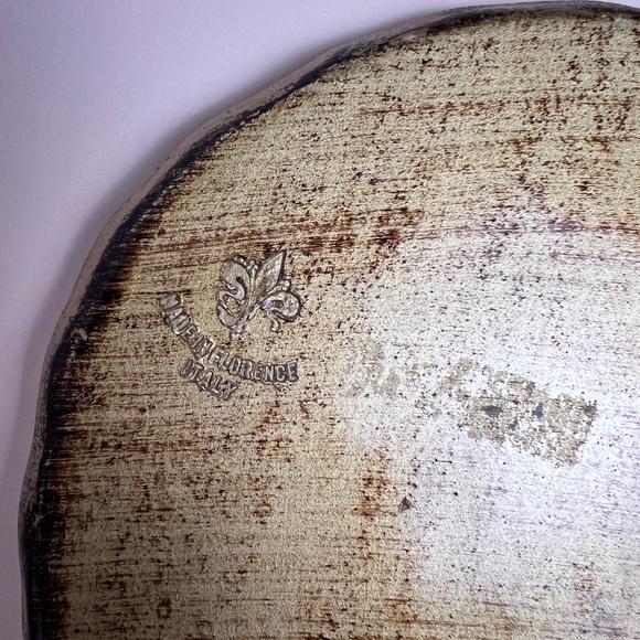 Vintage Italian Florentine Wood Tray Green Gold 7” Round Gilt Toleware MCM Decor - Picture 5 of 5